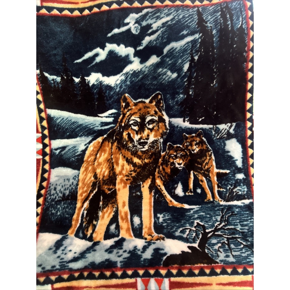Vintage Novatex 60"‎ x 50" Wolf Acrylic Blend Fleece Blanket - Picture 2 of 6